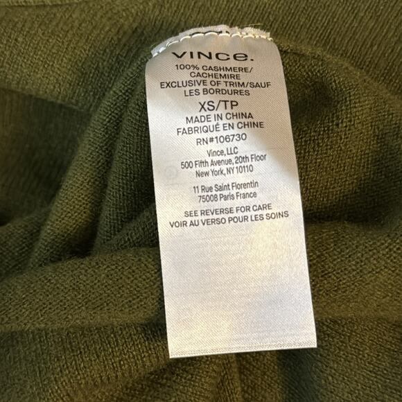 Vince Cashmere Sweater Olive Green Size XS - Picture 8 of 8